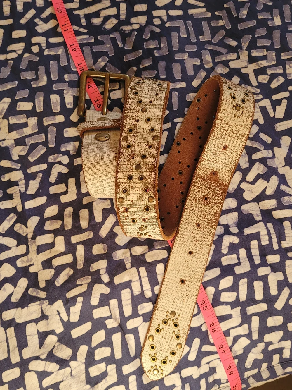 NWOT Frye White and Brown Textured Leather Women's Belt with Brass Accents